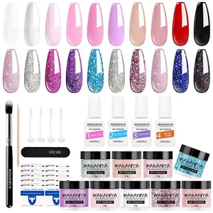 wakaniya Nail Dip Powder Kit-43Pcs Dipping Powder Kit Starter Set Glitter and Sparkle Nail Powders with Liquid Set and Nail Tools