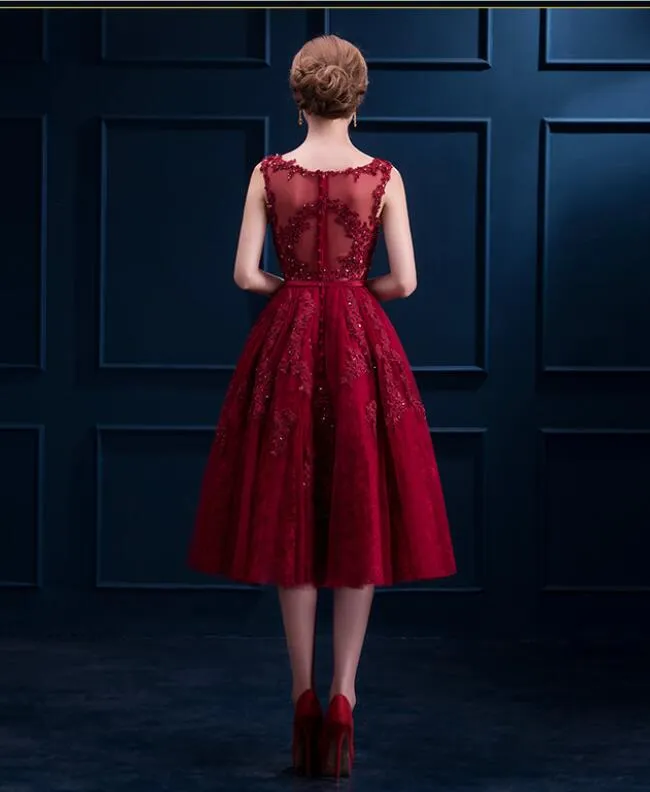 Wine Red High Quality Tulle with Lace Party Dress, Bridesmaid Dress