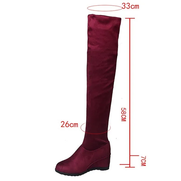 Winter Stretch Faux Suede Slim Thigh High Boots Sexy Over The Knee Boots High Heels