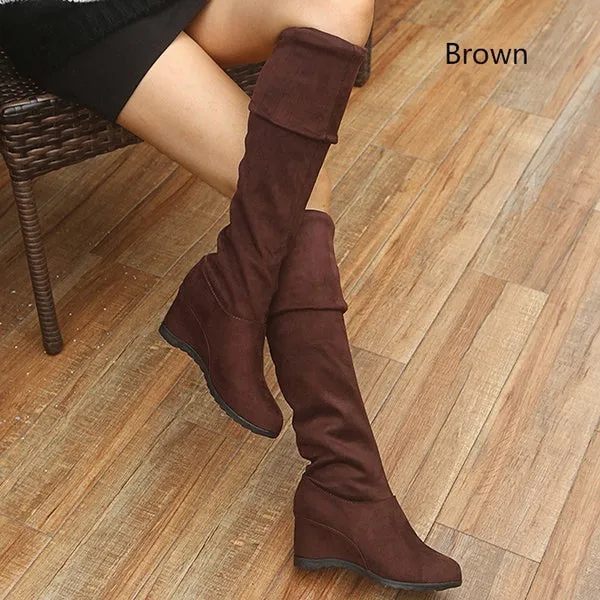 Winter Stretch Faux Suede Slim Thigh High Boots Sexy Over The Knee Boots High Heels