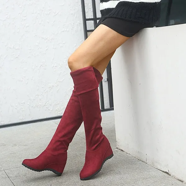 Winter Stretch Faux Suede Slim Thigh High Boots Sexy Over The Knee Boots High Heels