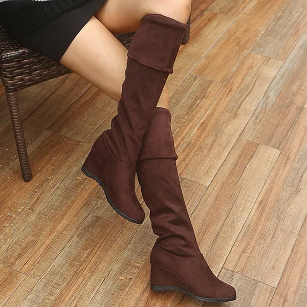 Winter Stretch Faux Suede Slim Thigh High Boots Sexy Over The Knee Boots High Heels