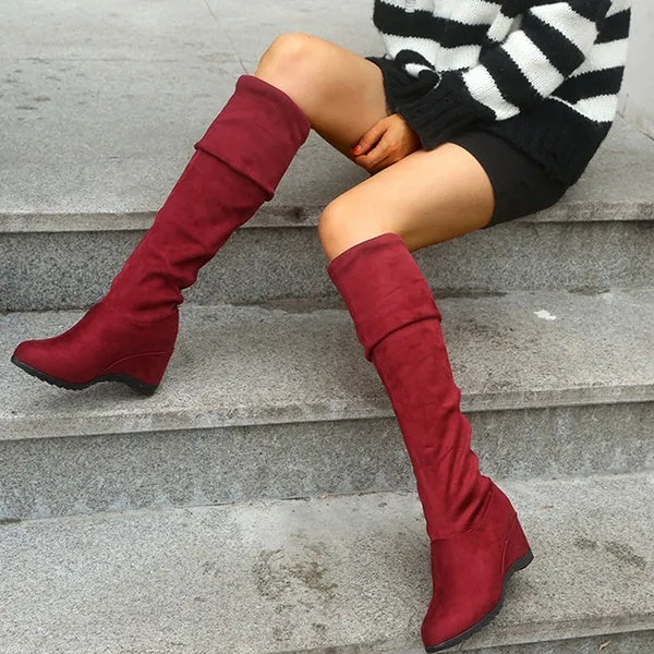 Winter Stretch Faux Suede Slim Thigh High Boots Sexy Over The Knee Boots High Heels