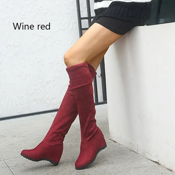 Winter Stretch Faux Suede Slim Thigh High Boots Sexy Over The Knee Boots High Heels