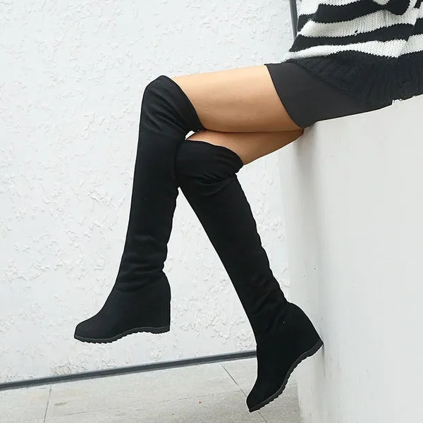 Winter Stretch Faux Suede Slim Thigh High Boots Sexy Over The Knee Boots High Heels