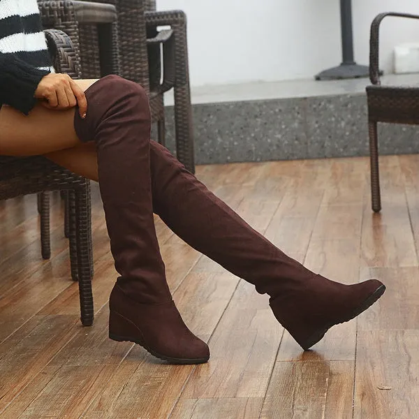 Winter Stretch Faux Suede Slim Thigh High Boots Sexy Over The Knee Boots High Heels