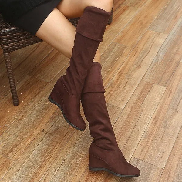 Winter Stretch Faux Suede Slim Thigh High Boots Sexy Over The Knee Boots High Heels