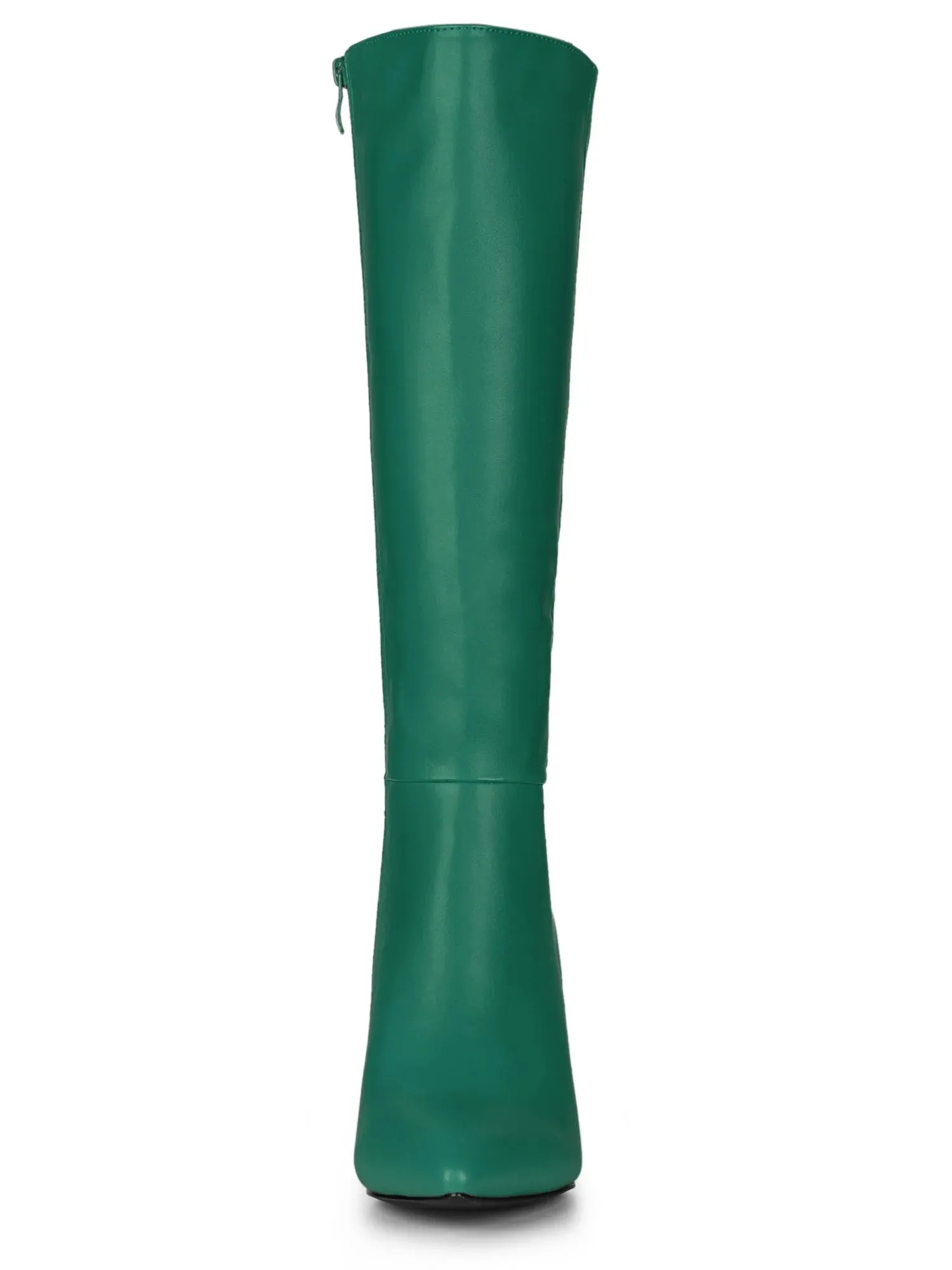 Women Pointed Toe Side Zipper Stiletto Heel Knee High Boots Dark Green 8