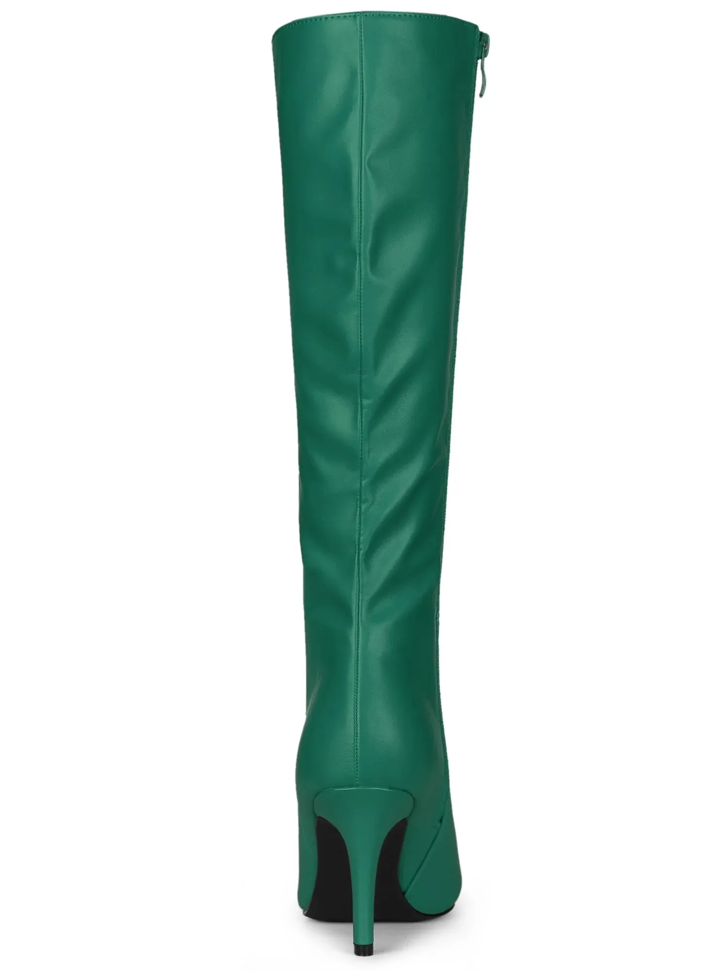 Women Pointed Toe Side Zipper Stiletto Heel Knee High Boots Dark Green 8