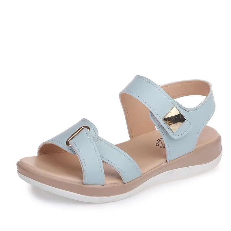 Women Sandals platform heel Leather hook loop metal Soft comfortable Wedge shoes