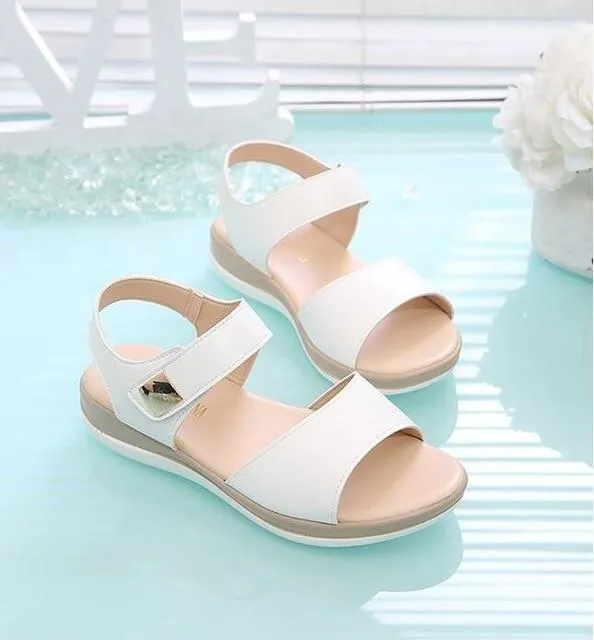 Women Sandals platform heel Leather hook loop metal Soft comfortable Wedge shoes