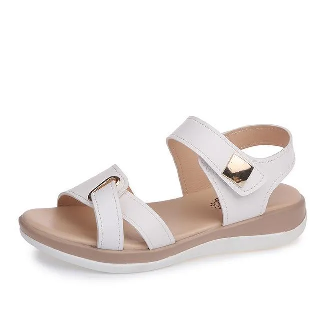 Women Sandals platform heel Leather hook loop metal Soft comfortable Wedge shoes